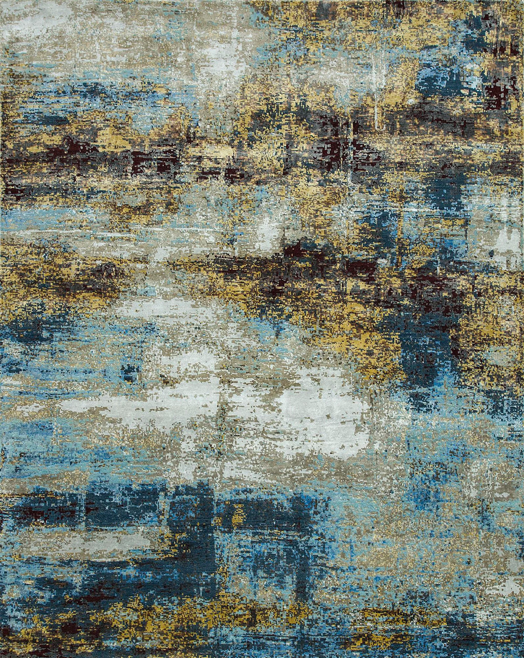 8' X 10' Blue Abstract Hand Knotted Area Rug