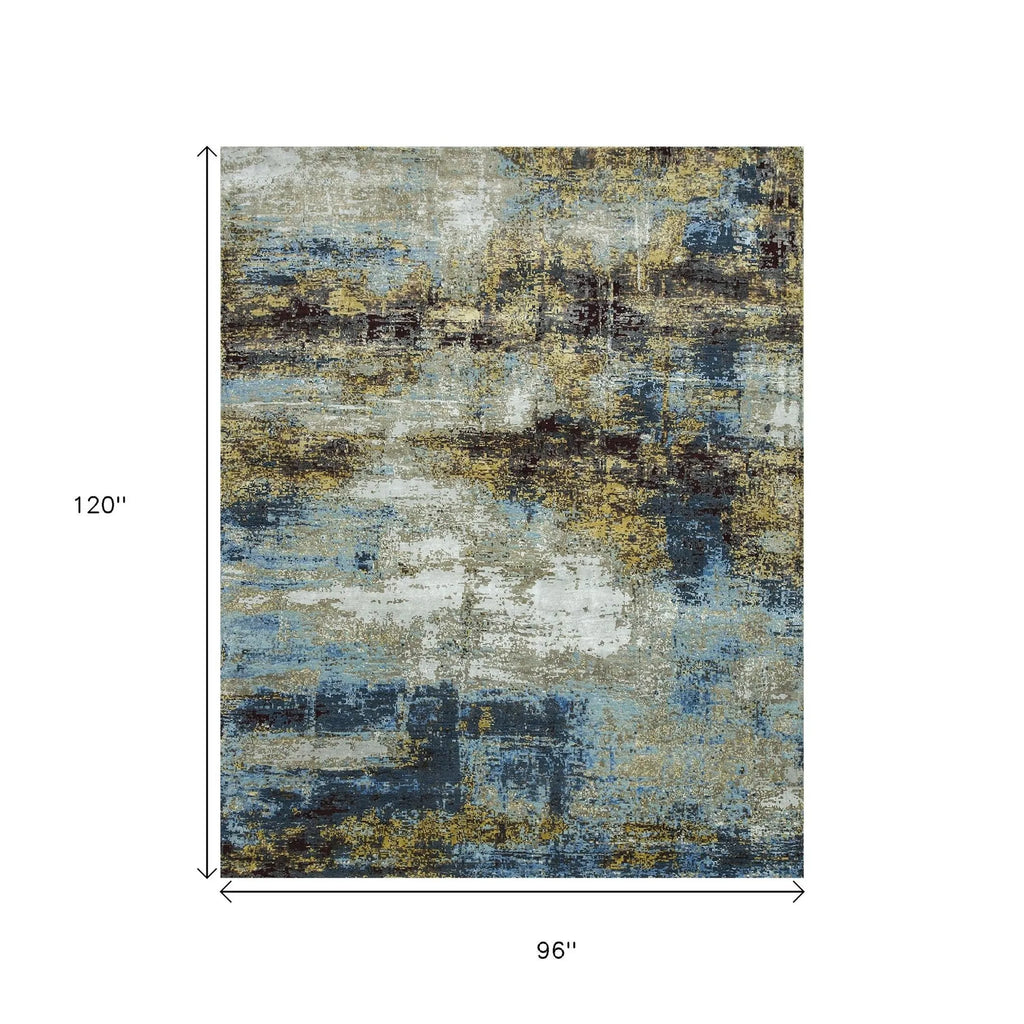 8' X 10' Blue Abstract Hand Knotted Area Rug