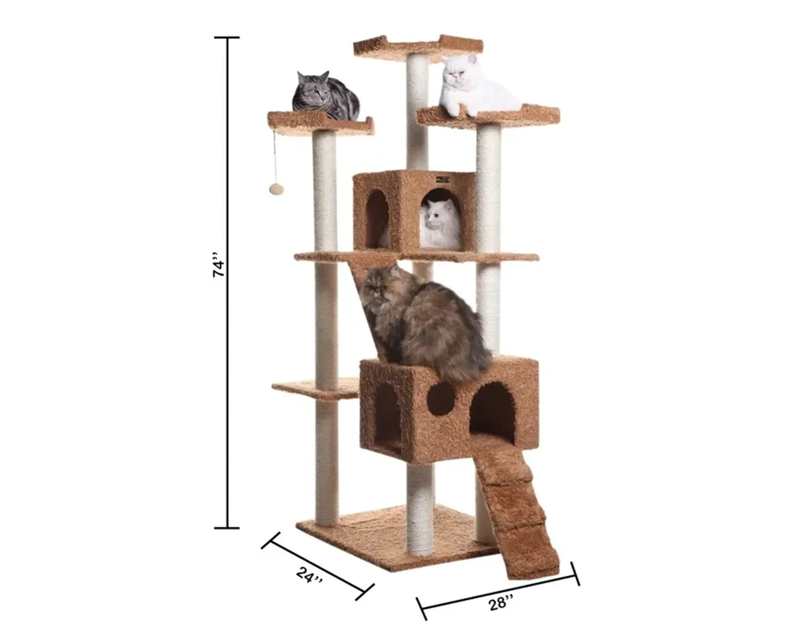 Real Wood 74" Multi-Level Cat Tree Large Cat Play Furniture