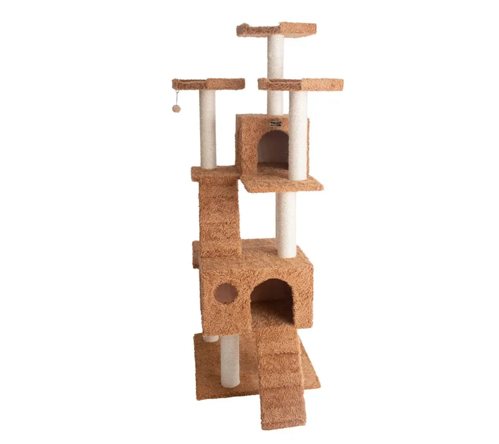 Real Wood 74" Multi-Level Cat Tree Large Cat Play Furniture