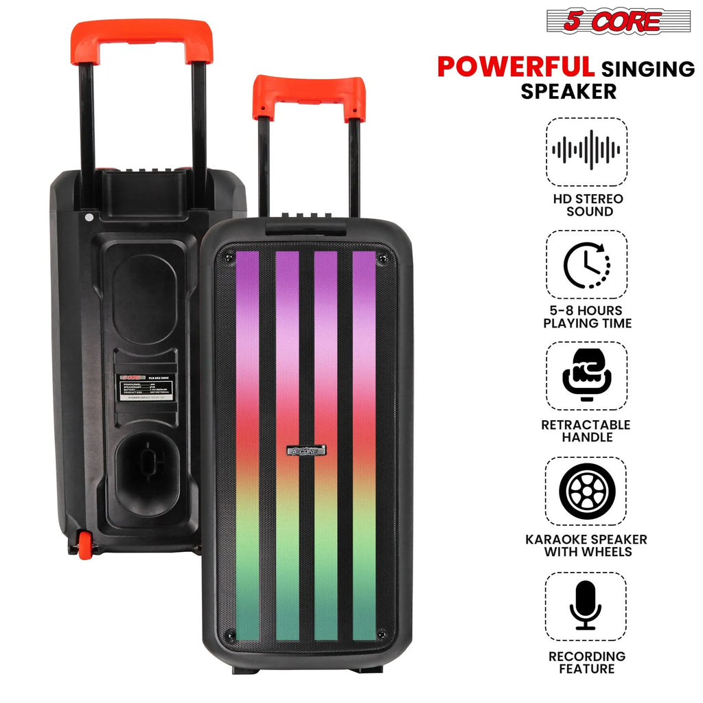 Bluetooth Party Speaker 8 inch PA RGB Partybox Karaoke Machine + 2 Wireless Mic