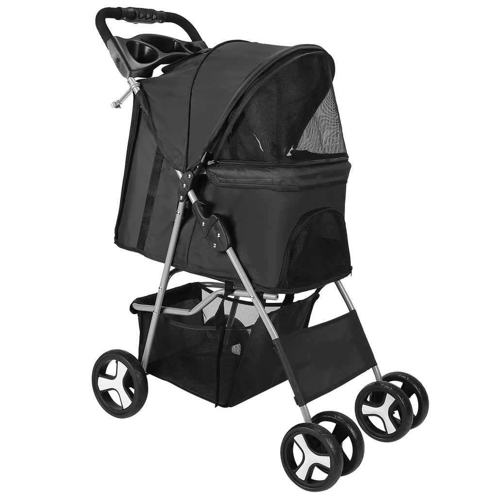 4 Wheels Pet Stroller Foldable Carrier Strolling Cart Travel Jogger Pet