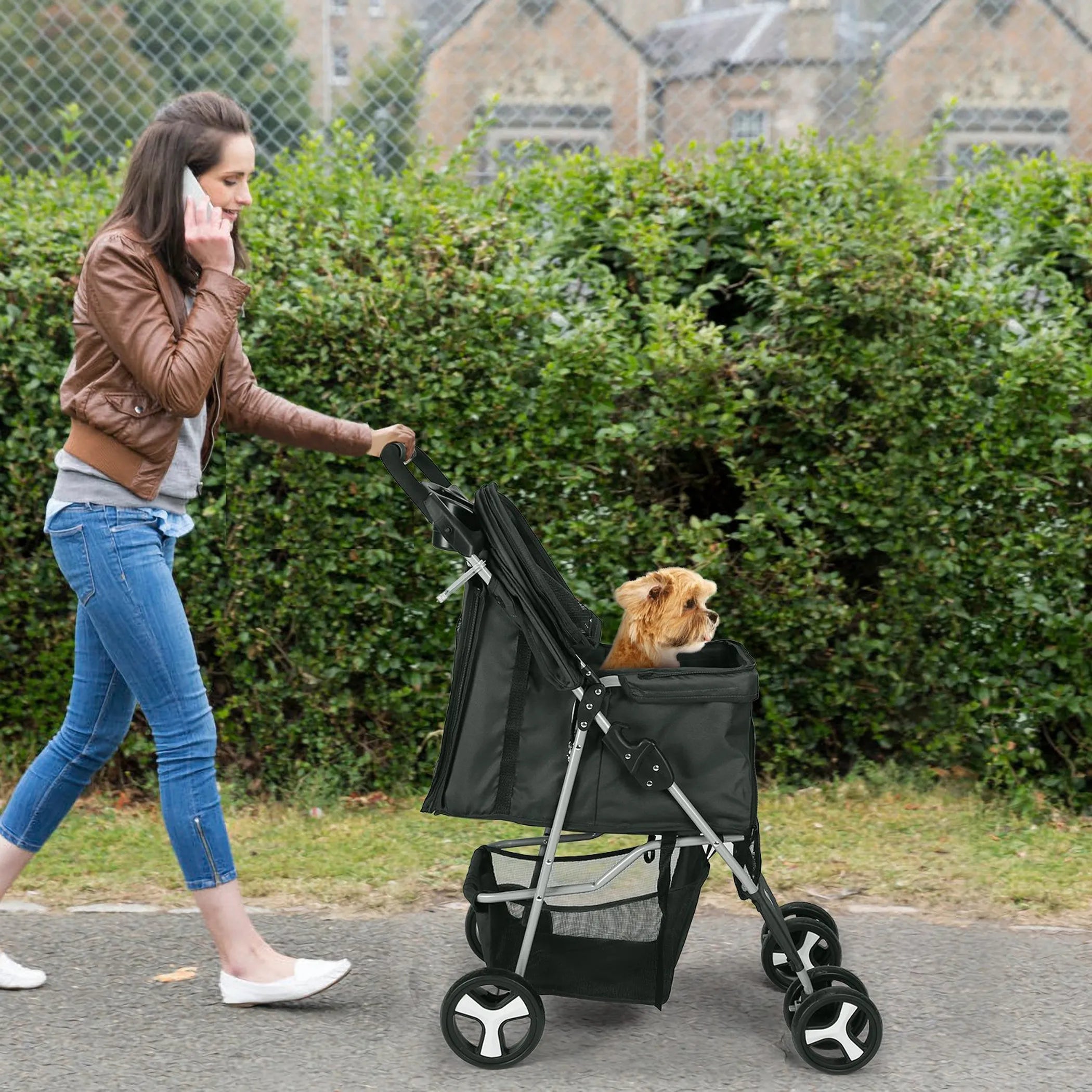 4 Wheels Pet Stroller Foldable Carrier Strolling Cart Travel Jogger Pet