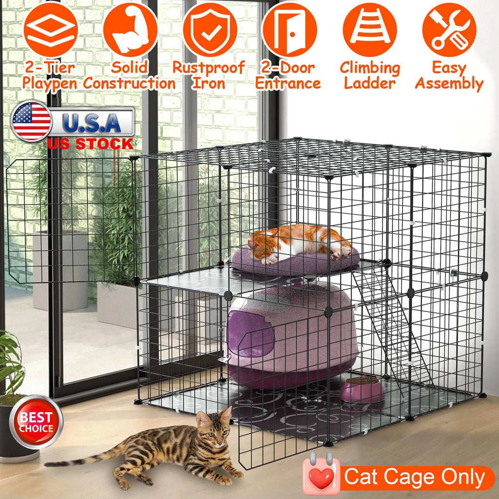 2Tier Cat Cage Playpen Indoor Pet Enclosures Kitten Kennel House