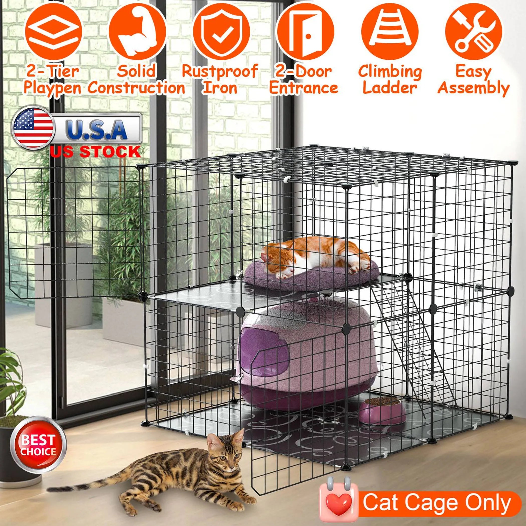 2Tier Cat Cage Playpen Indoor Pet Enclosures Kitten Kennel House
