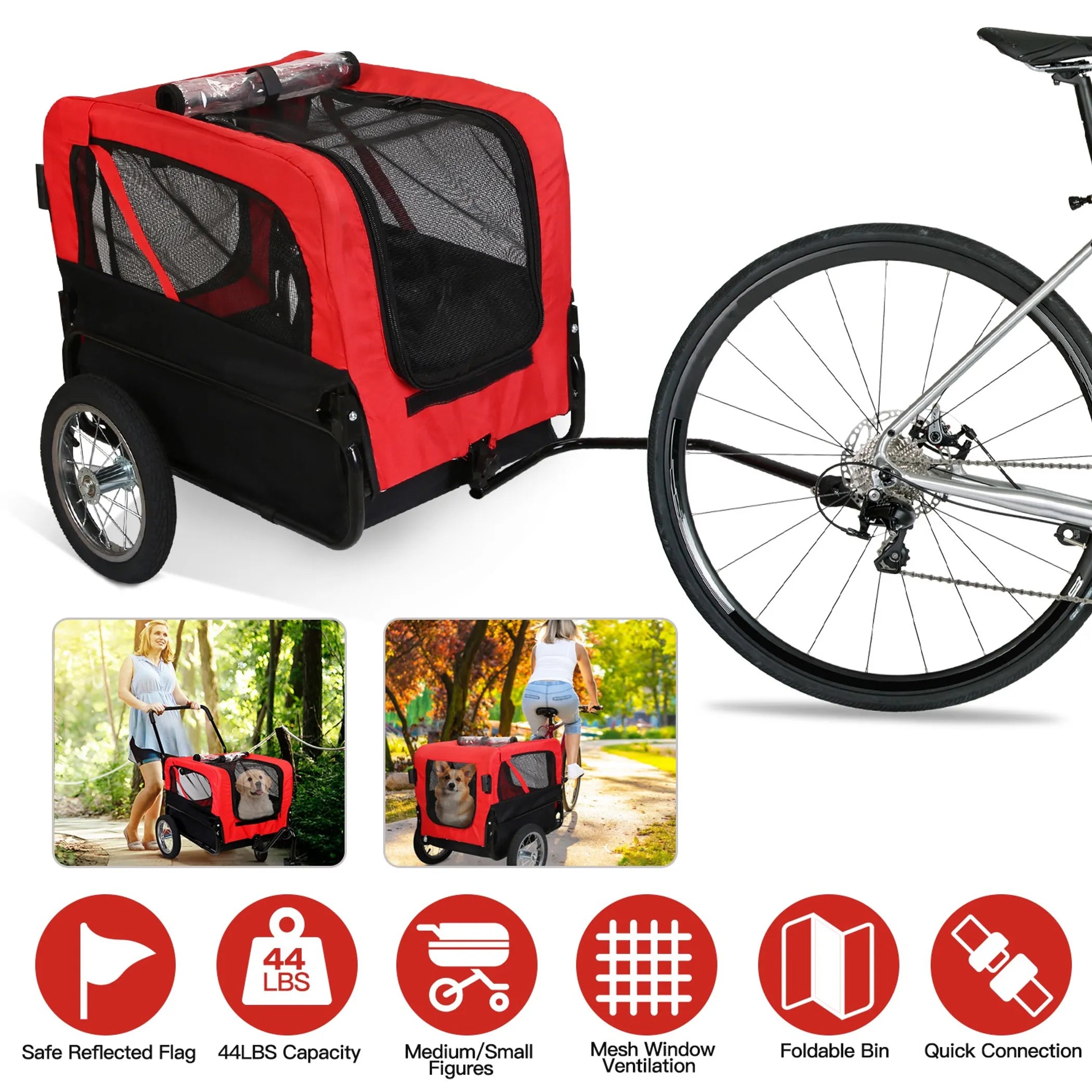 2-in-1 Pet Bike Trailer And Stroller