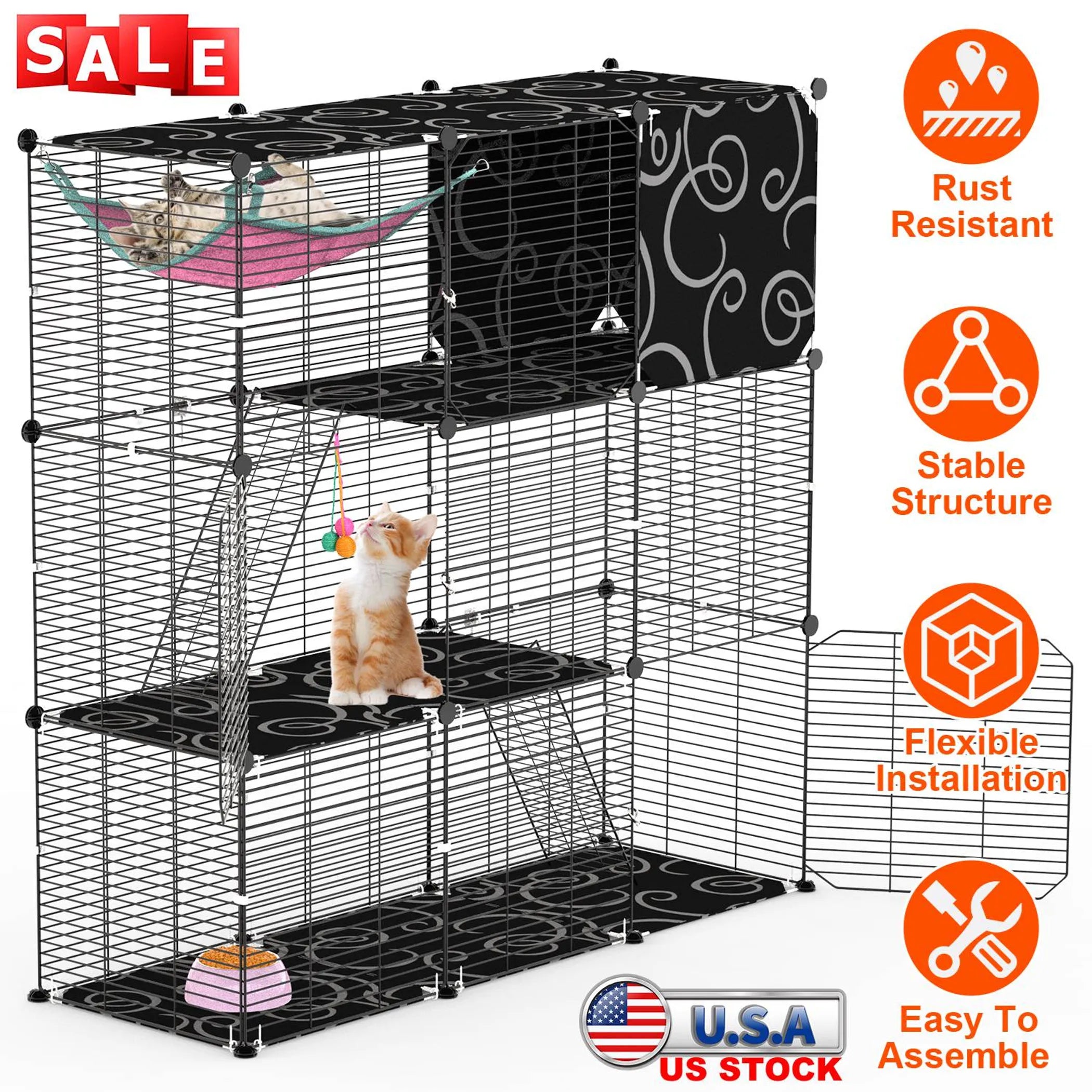3-Tier Cat Cage Enclosure Indoor Cat Cage